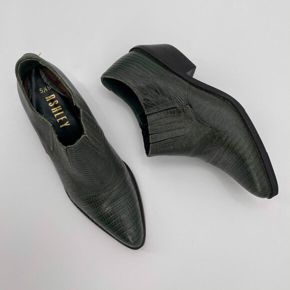 Vintage Western Green Leather Pointed Ankle Booties Ankle Boots Ashley | 5/5.5 - Picture 1 of 15